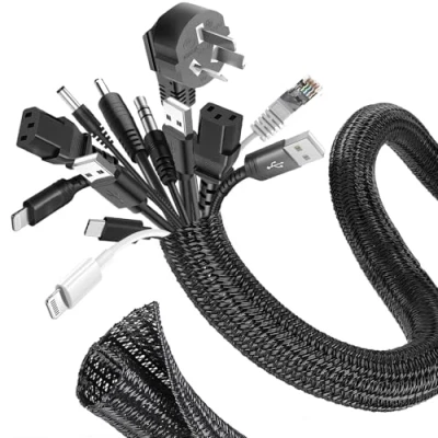 Afbeelding van Romon 6 m Gaine de câbles tressée, 16 25 mm, flexible, auto fermé, coupable, cacher, gainés, extensibles, couvre électriques, pour TV, ordinateur, bureau, maison, voiture, noir