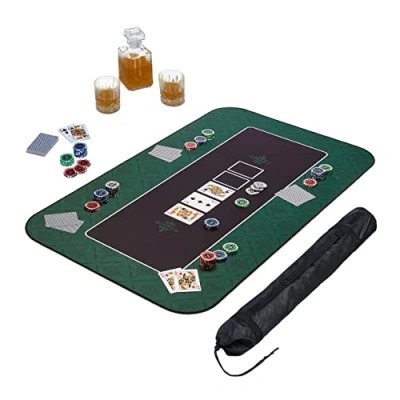 Afbeelding van Relaxdays Pokermat 100 x 60 cm Texas Holdem Groot antislip pokertafelkussen Polyester Pokeraccessoires Groen