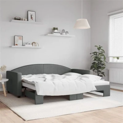 Afbeelding van vidaXL Slaapbank met onderschuifbed 90x190 cm stof donkergrijs