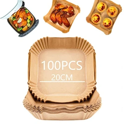 Afbeelding van Lumeiy papier voor frituren in de lucht, 100 stuks, vierkant papier, om te koken, grillen, speciaal luchtovens, wegwerpartikels, 20 x 4,5 cm