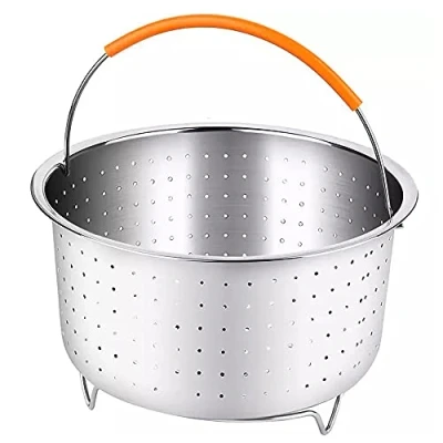 Afbeelding van Roestvrijstalen stoompan inzetstuk, toebehoren voor Instant Pot, stoommand snelkookpan het koken van groente, met siliconenhandgreep, stomen groenten, fruit, eieren (3qt)
