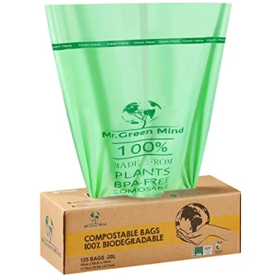 Afbeelding van Biozakken 20 liter 125 stuks biologisch afbreekbare afvalzakken 45x50 cm 100% composteerbare vuilniszakken Incl. dispenser gft