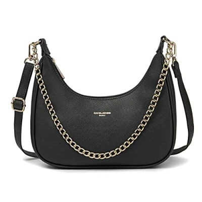 Afbeelding van David Jones Handtas met schouderriem, heuptas, dames, tas kettingen, kunstleer, stijf, onder de schouder, arm, tas, stadstas, modieus, elegant, zwart., Elegant