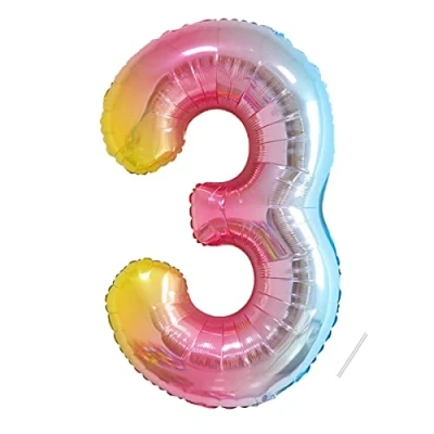 Afbeelding van Verjaardagsballon cijfer 3 jaar Opblaasbare ballon XXL regenboog kleurverloop in 101 cm Verjaardagsdecoratie Decoratieve voor verjaardag zweeft met helium