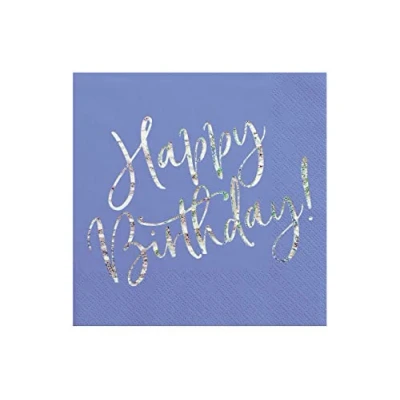 Afbeelding van Partydeco Servetten Happy birthday Blue Zilver (20 stuks)
