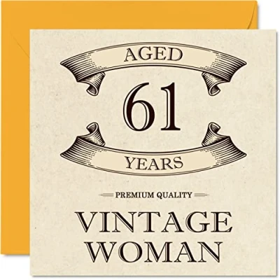Afbeelding van Vintage verjaardagskaarten voor vrouwen, 61 jaar, grappige verjaardagskaart moeder, zus, vrouw, vriendin, oma, tante, 145 mm x