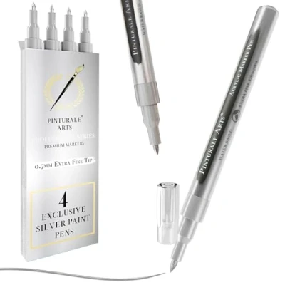Afbeelding van Pinturale Arts® Lot de 4 stylos peinture acrylique (argent)
