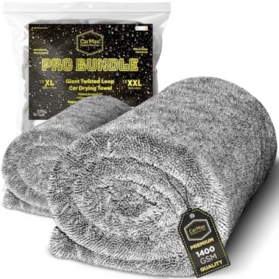 Afbeelding van CarMax™ Serviette de séchage géante pour voiture avec boucle torsadée 1 x 60 cm 40 et 90 le combo parfait un nettoyage rapide professionnel.