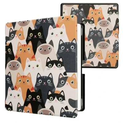 Afbeelding van kwmobile Hoesje compatibel met Amazon Kindle Scribe (2024) hoes eReader Tablet Magnetische Flip Case Oranje zwart wit