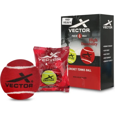 Afbeelding van Vector X Cricket Tennisbal Kleur: Rood Standaardmaat Pak van 6 Te gebruiken voor &amp; Tennis Racket Drukloze Technologie Geweven EU Vilt Constructie Lichtgewicht