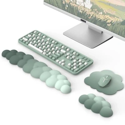 Afbeelding van MoKo Ergonomische wolkvormige polssteun met van duurzaam polyester voor toetsenbord en muis kantoor, games, computer, laptop, groen