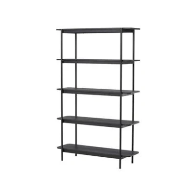 Afbeelding van Nest living Werner boekenkast zwart hout metaal open vakkenkast wandkast 120 x 40 190 cm
