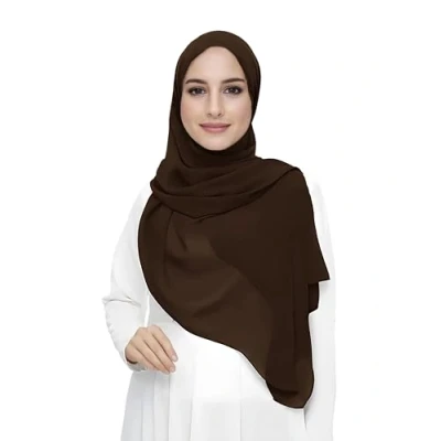 Afbeelding van Lina &amp; Lily Chiffon hijab sjaal voor dames van lichtgewicht stof, Chocolade bruin