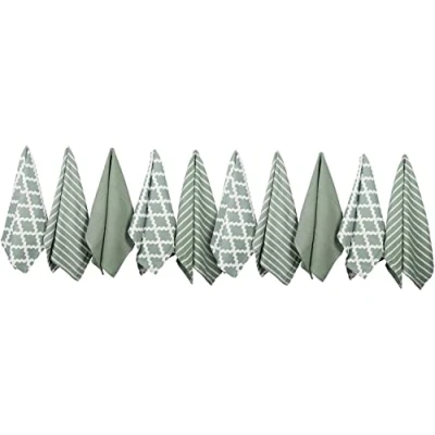 Image de Penguin Home® Ensemble de 10 Serviettes en Coton 100% Doux Durable Élégant Motif Sauge à Motifs Multiples Lavable Machine 65 x 45 cm, Sage
