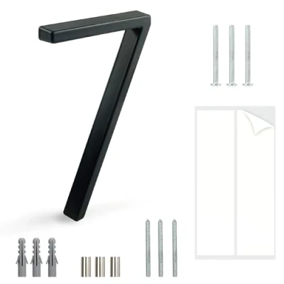 Afbeelding van HASWARE Zwevend huisnummerbord 12 cm, moderne deurnummers, verkeersbord, adreshuisnummers, zwart metaal (Zwart, 7)