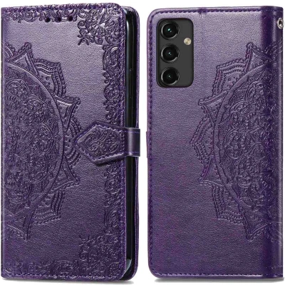 Afbeelding van iMoshion Hoesje Geschikt voor Samsung Galaxy A14 (5G) / (4G) Met Pasjeshouder Mandala Bookcase Paars