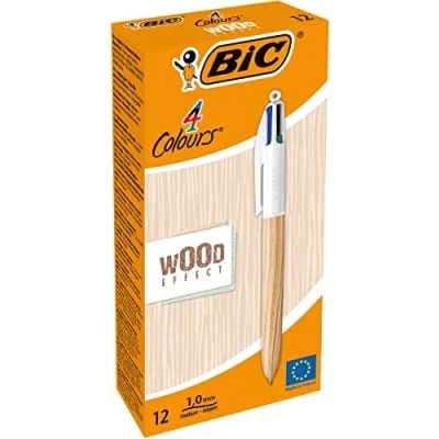 Afbeelding van Balpen Bic 4 kleuren wood medium assorti