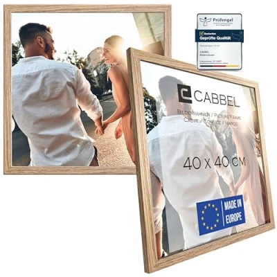 Afbeelding van CABBEL Set van 2 fotolijsten, stabiele mdf lijst met onbreekbaar plexiglas, om op te hangen en neer zetten, ideaal voor foto&#039;s, afbeeldingen, collages, eiken, 40 x cm