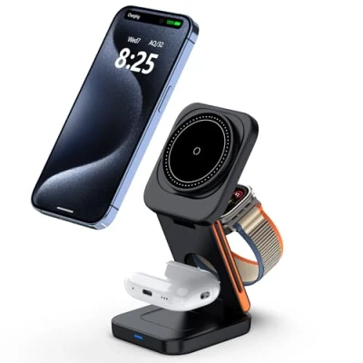 Afbeelding van 3 in 1 draadloos oplaadstation voor iPhone opvouwbare Magsafe Charger Stand Apple Watch Travel Wireless Charging Dock Station 16/15/14/13 AirPods