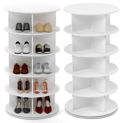 Afbeelding van PTUWODS 360 graden draaibaar schoenenrek ronde carrousel verticale handtas schoenenkast organizer (wit, 5 niveaus)