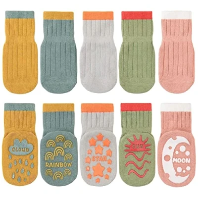 Afbeelding van FedMois 5 paar antislip katoenen sokken voor baby&#039;s, kinderen, 0 jaar, Hemel