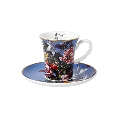 Afbeelding van Goebel Jan Davidsz de Heem Kop en schotel Espresso Zomerbloemen Porselein 12cm 100ml met echt goud