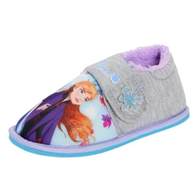 Afbeelding van Disney Knipperende pantoffels voor meisjes met fleecevoering, motief Elsa en Anna, grijs.
