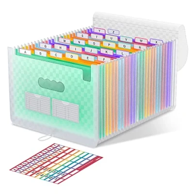 Afbeelding van Accordeonmap, 26 zakken, uitbreidbare kaart met uitbreidbaar deksel/draagbare bureau documentendoos, A4 formaat, accordeonpapier, chloor opbergbox (groen)