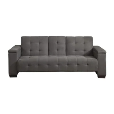Afbeelding van Driezits bedbank van microvezel DEVONSHIRE met centraal inklapbaar tafeltje grijs L 218 cm x H 88 D 94