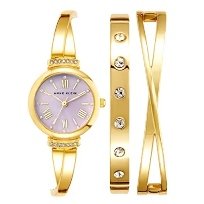 Afbeelding van Anne Klein Hoogwaardige kristallen armband en set voor dames, Goud/Lavendel