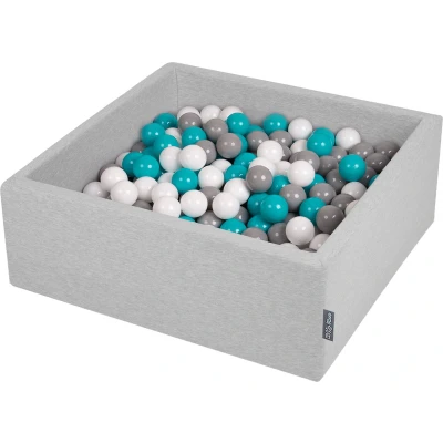 Afbeelding van KiddyMoon ballenbad 90x30cm/300 ballen ∅ 7cm met kleurrijke voor baby&#039;s kinderen vierkant, lichtgrijs:grijs/wit/turquoise