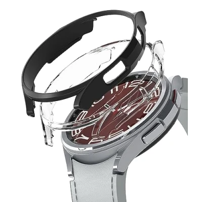 Afbeelding van Ringke Beschermhoes compatibel met Samsung Galaxy Watch 6 Classic 47 mm [Slim] transparante robuuste bumper voor helder en mat zwart (2 stuks)
