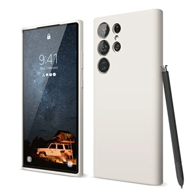 Afbeelding van elago Vloeibare siliconen beschermhoes compatibel met Samsung Galaxy S23 Ultra, premium siliconen, volledige bescherming, 4 laags schokbestendige hoes (Stone)