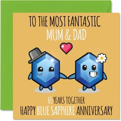 Afbeelding van Schattige verjaardagskaart met blauwe saffier voor mama en papa 65 jaar samen wenskaarten 65e huwelijksverjaardag papa, mama, 145 mm x vijfenzestig