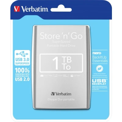 Afbeelding van Verbatim Store n Go 1 TB Externe harde schijf (2,5 inch) USB 3.2 Gen (USB 3.0) Zilver 53071