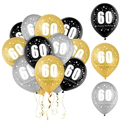 Afbeelding van Bluelves 60e verjaardag ballon, ballon mannen, 60 latex zwart zilver goud decoratie man vrouw 30 stuks en