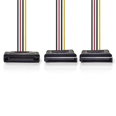 Afbeelding van Nedis Interne stroomkabel SATA 15 pins mannelijk 2x vrouwelijk Verguld 0,15 m Rond, kabel (PC)