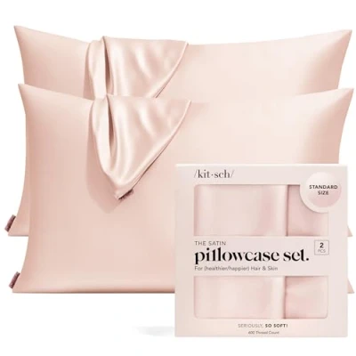 Image de Kitsch taie d&#039;oreiller 100% satin avec fermeture éclair, plus douce que la soie pour les cheveux et peau, rafraîchissante, housse en (taille