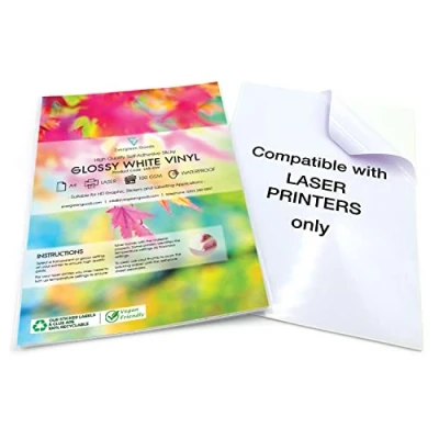 Afbeelding van 10 x A4 vinylfolie met laserprinter, watervast, wit glanzend, zelfklevende stickervellen kwaliteit