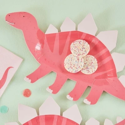 Afbeelding van Dinosaurus Pink Shape Borden 16x30cm 8 stuks