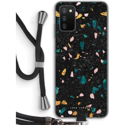 Afbeelding van Case Company® hoesje met Koord geschikt voor Samsung Galaxy A03S Terrazzo N10 Telefoonhoesje Zwart Bescherming aan alle Kanten en Over de Schermrand