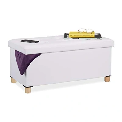 Afbeelding van Relaxdays hocker met opbergruimte zitbank halbank kunstleer zitkist voetenbank wit