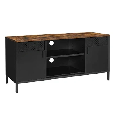 Afbeelding van SONGMICS TV standaard, kast, tafel met 3 verstelbare planken, voor tot 55 inch, woonkamer, slaapkamer, rustiek bruin en zwart LTS103B01