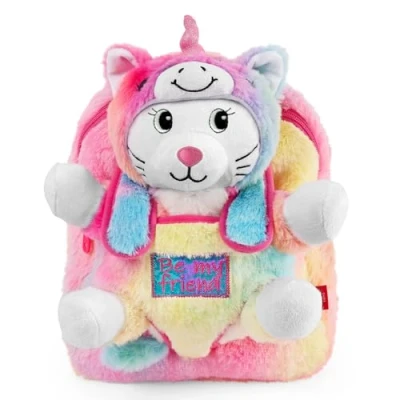Afbeelding van PERLETTI Kawaii Eenhoorn Rugzak voor meisjes van 3, 4, 5, 6 jaar, roltas, sport, met pluche, kitten, kat, afneembaar, meisjes, kinderen, kleuterschool, zachte reistas, Roze,