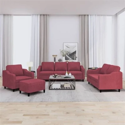 Image de vidaXL Ensemble de canapés 4 pcs avec coussins Rouge bordeaux Tissu3201784