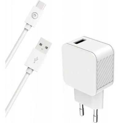 Afbeelding van Bigben Connected, USB A netoplader 3A FastCharge A/USB C kabel, Wit