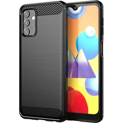 Afbeelding van Cadorabo Hoesje geschikt voor Samsung Galaxy A32 5G in Brushed Zwart Beschermhoes van flexibel TPU siliconen roestvrij staal carbonvezel look Case Cover