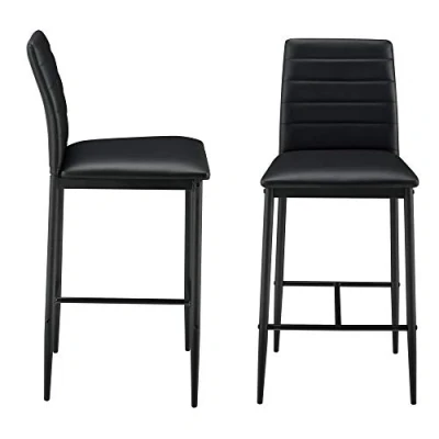 Afbeelding van Set van 2 barkrukken bekleed PU kunstleer met stalen poten en zithoogte 66 cm zwart