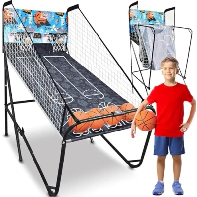 Afbeelding van SereneLife Basketbal, Arcade Basketbalspel Basketbalautomaat Digitaal Dubbel Basketbal Scorebord &amp; Speeltijd Timer Opvouwbaar Schiet Sport voor Kinderen Volwassenen Spelers