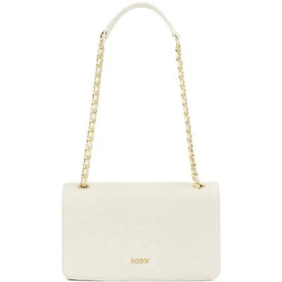 Afbeelding van White leather handbag with embossed pattern flap